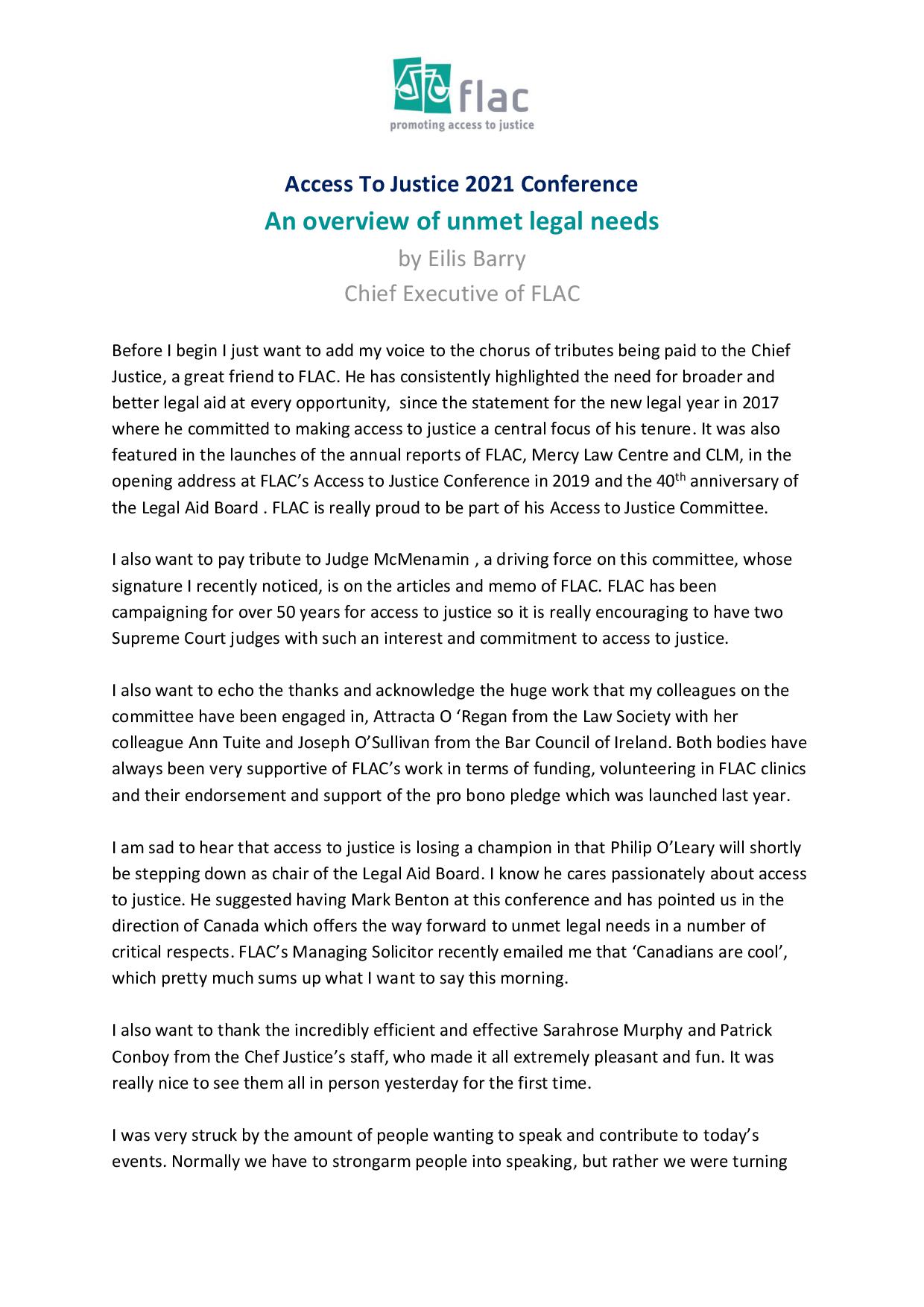 Eilis Barry – Unmet Legal Needs