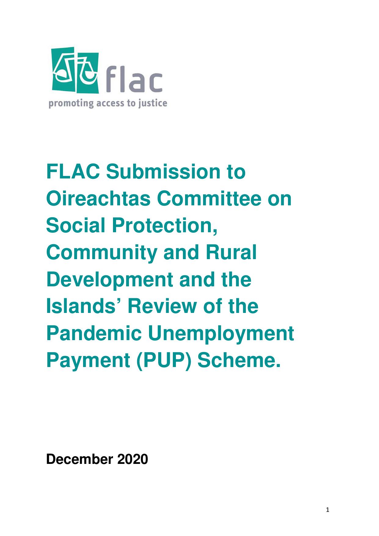 FLAC Submission to Oireachtas Committee on Social Protection, Community and Rural Development and the Islands’ Review of the Pandemic Unemployment Payment (PUP) Scheme